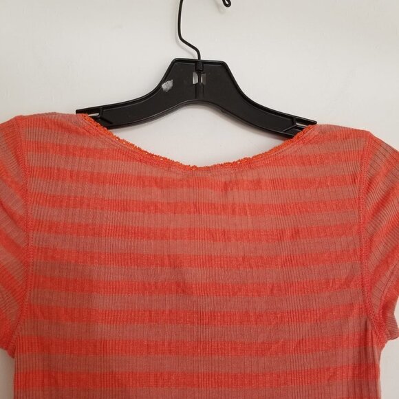 Free People Button Front Stripe Short Sleeve Top S - Picture 4 of 10